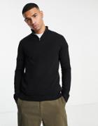 Topman Knit Zip Turtle Neck Sweater In Black