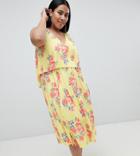 Asos Design Curve Slinky Floral Cape Midi Dress - Multi