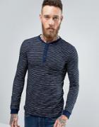 Edwin Oarsman Henley Long Sleeve Top Stripe Indigo - Navy