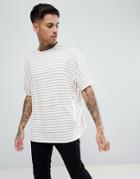 Boohooman Oversized T-shirt In White Stripe - White