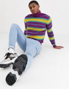 Asos Design Knitted Sweater With Roll Neck In Brushed Stripe