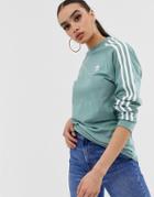 Adidas Originals Adicolor Three Stripe Long Sleeve T-shirt In Vapour Steel - Green