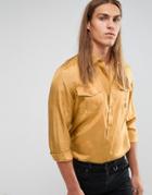 Asos Regular Fit Silk Shirt In Mustard - Yellow