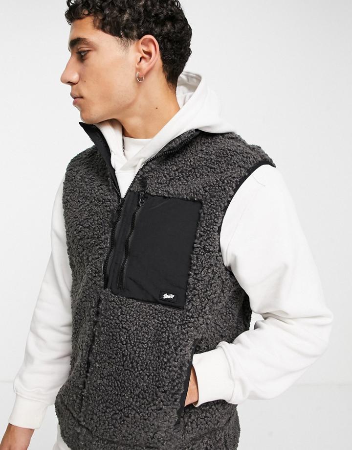 Pull & Bear Sherpa Vest In Gray