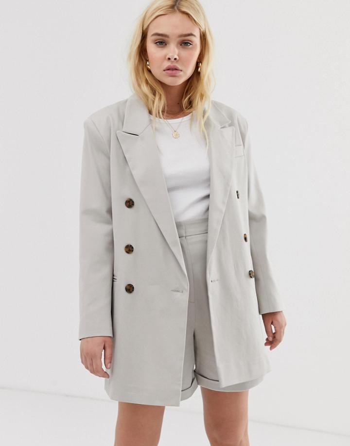 Asos Design Oversized Double Breasted Dad Suit Blazer-cream