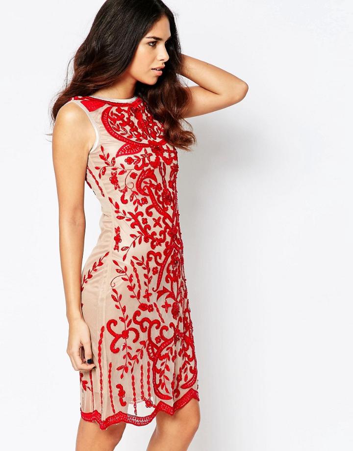 A Star Is Born Luxe Mesh Sequin Midi Dress - Red