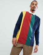 Asos Design Relaxed Rugby Polo Shirt With Vertical Color Block In Navy - Navy
