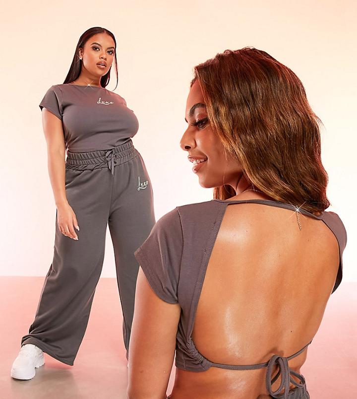 Asos Luxe Lounge Open Back Channel Tee In Charcoal-grey