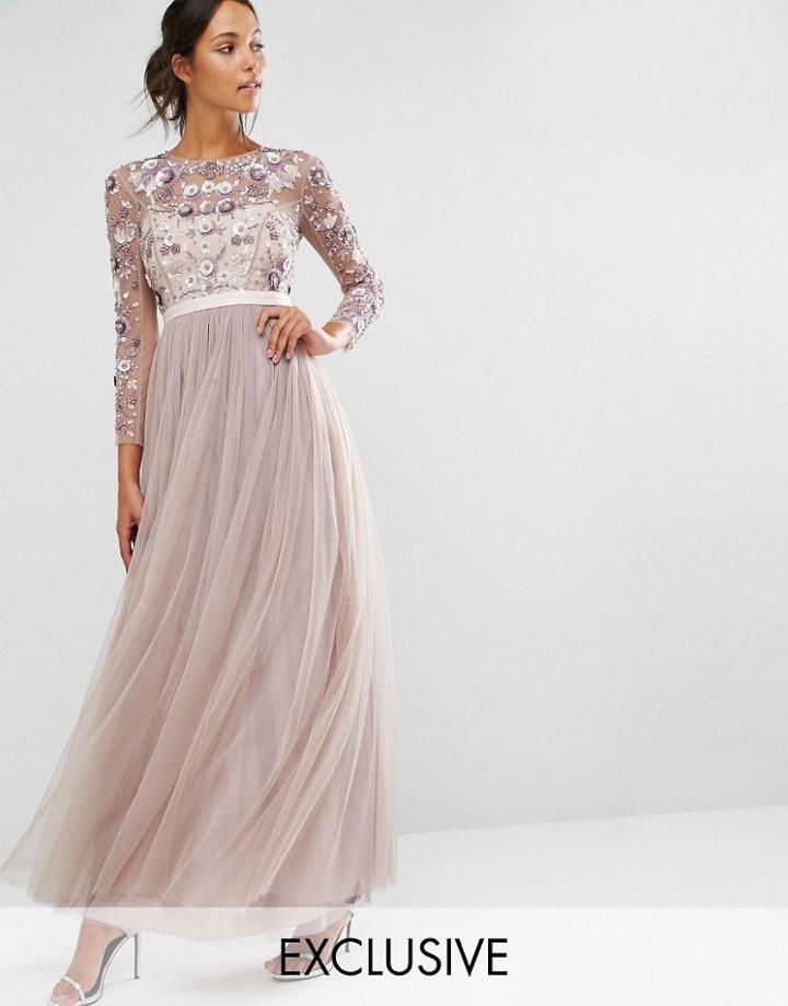 Needle & Thread Tulle Floral Gown - Gray