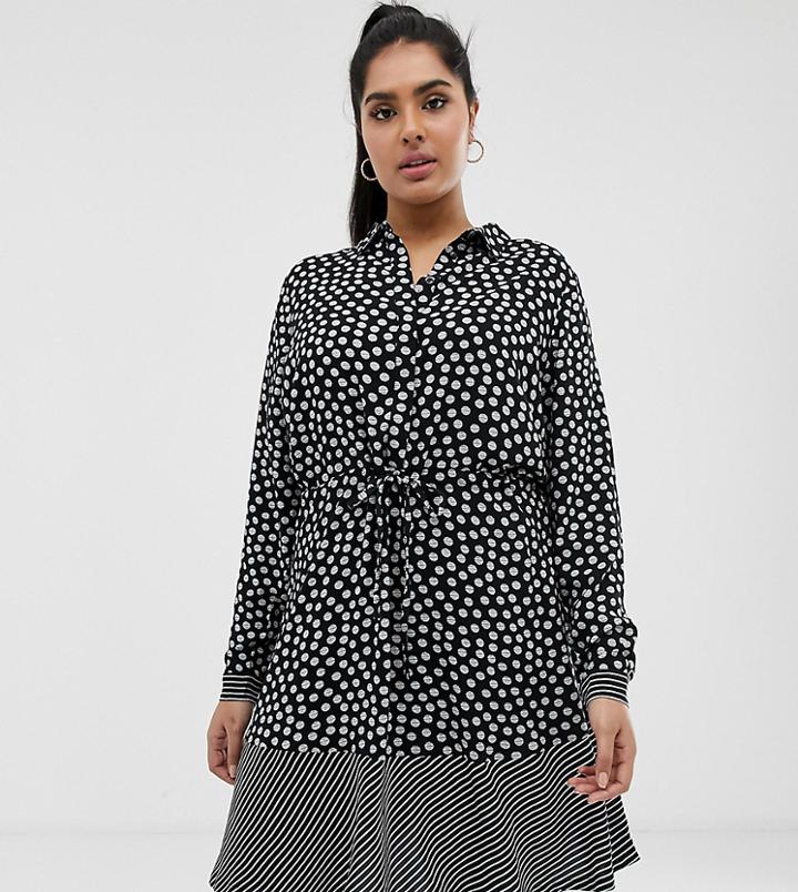 Junarose Mixed Spot Button Through Dress - Black