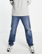 Asos Design Straight Leg Jeans In Vintage Dark Wash Blue-blues