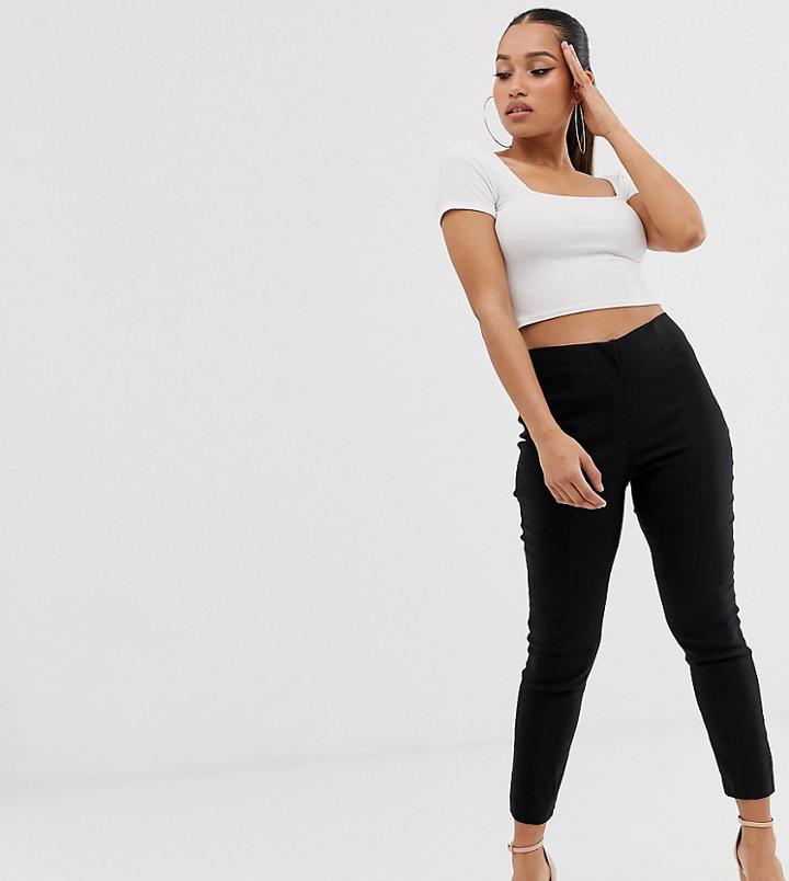 Asos Design Petite High Waist Pants In Skinny Fit-black