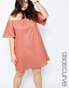Asos Curve Off Shoulder Dress In Linen - Dusty Pink