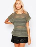 B.young Short Sleeve Lace Top - Dusty Olive