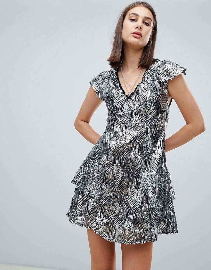 Religion Purity Metallic Sequin Shift Dress-silver