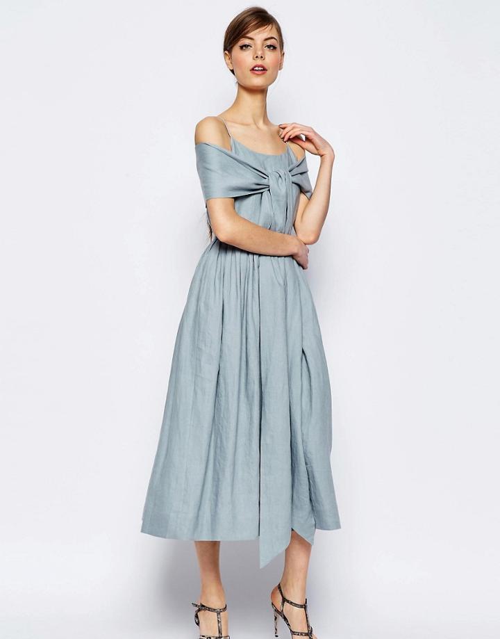 Asos Linen Multiway Debuatante Midi Prom Dress - Blue