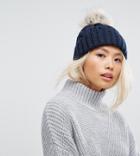 Stitch & Pieces Cable Pom Beanie In Navy - Navy