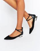 Aldo Biacci Ankle Strap Plated Heel Flat Shoes - Black