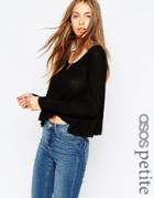Asos Petite Swing Top In Slouchy Rib With Scoop Neck - Black