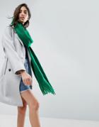 Asos Long Tassel Scarf In Supersoft Knit - Green