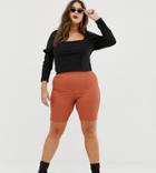 Asos Design Curve Rib Legging Short-brown