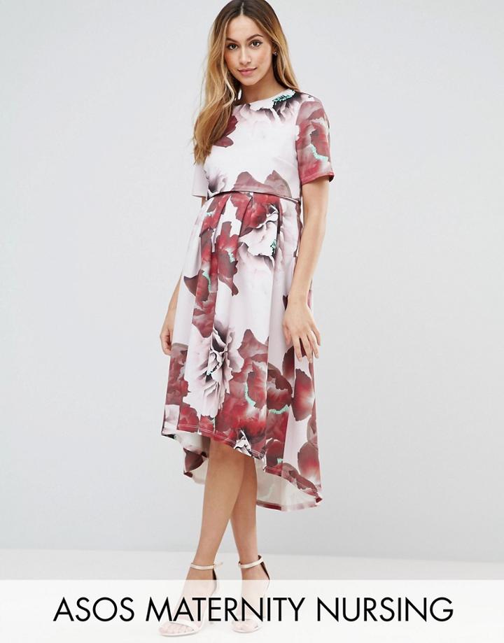 Asos Maternity Nursing Floral Print T-shirt Dress With Dip Back - Multi