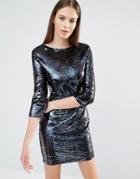 Lavish Alice Mixed Sequin Scoop Back Long Sleeve Mini Dress - Blue