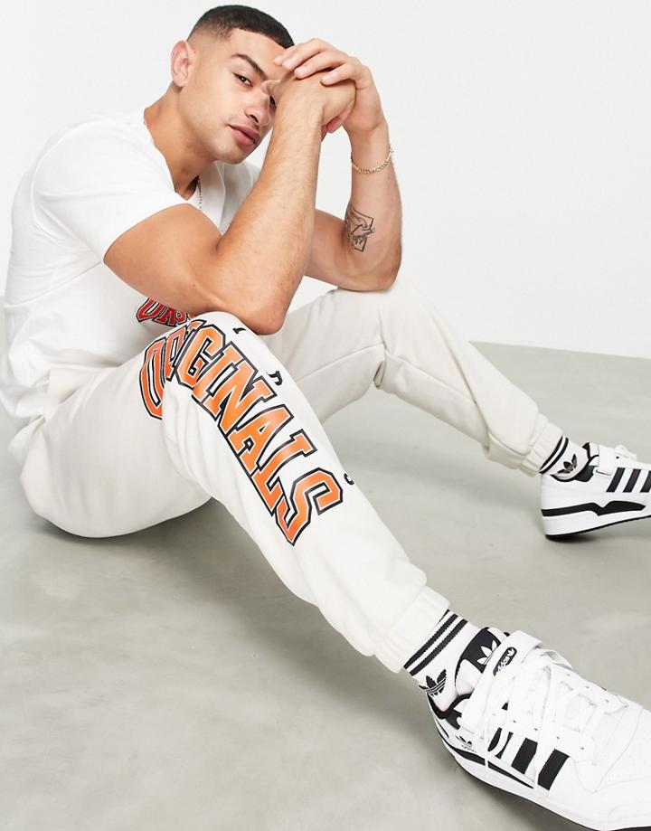 Adidas Originals 'retro Revival' Logo Graphics Sweatpants In Oatmeal-white
