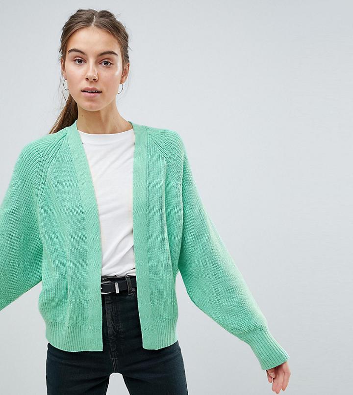 Asos Design Tall Eco Chunky Cardigan With Volume Sleeve - Green