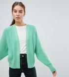 Asos Design Tall Eco Chunky Cardigan With Volume Sleeve - Green