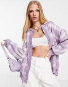 Violet Romance Knit Button Up Shirt In Lilac Plaid-purple