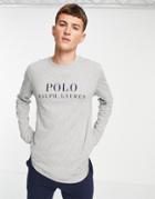 Polo Ralph Lauren Lounge Long Sleeve T-shirt In Gray With Chest Logo-grey