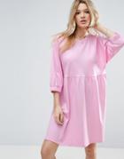Asos Cotton Smock Dress With Elastic Cuff Detail - Pink
