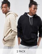 Asos Oversized Hoodie 2 Pack Beige/ Black - Multi