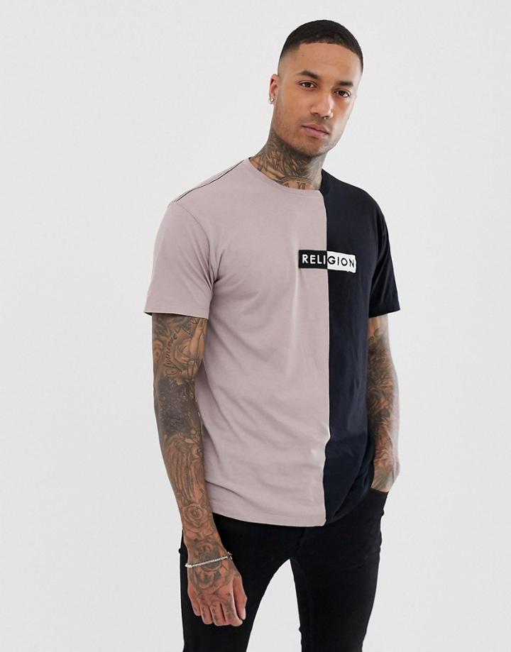 Religion Splice T-shirt With Logo In Black And Dusty Pink - Black