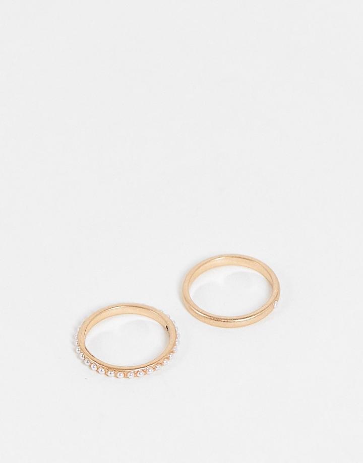 Allsaints 2 Pack Pearl Detail Rings In Gold