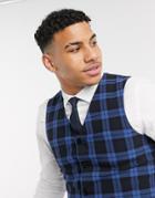Asos Design Wedding Super Skinny Suit Suit Vest In Blue Plaid Highlight-blues