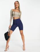 The Couture Club Body-conscious Shorts With Ruched Side Co Ord In Navy