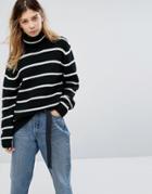 Carhartt Wip Relaxed Roll Neck Sweater With Stripe In Wool Mix - Black