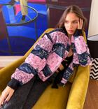 Labelrail X Hana Cross Oversized Bomber Jacket In Mixed Bandana-pink