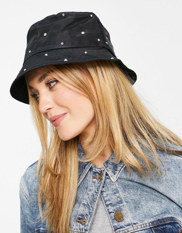 My Accessories Embellished Satin Bucket Hat In Black