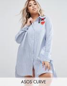 Asos Curve Stripe Shirt Dress With Oversized Cuff & Badges - Multi