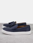 Asos Design Loafers In Navy Faux Leather On White Sole