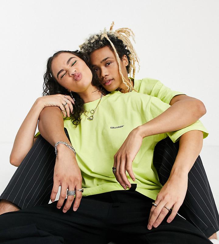 Collusion Unisex Oversized Logo T-shirt In Lime Green