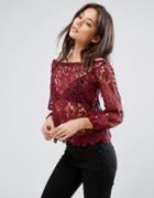 Parisan Crochet Off Shoulder Top - Purple