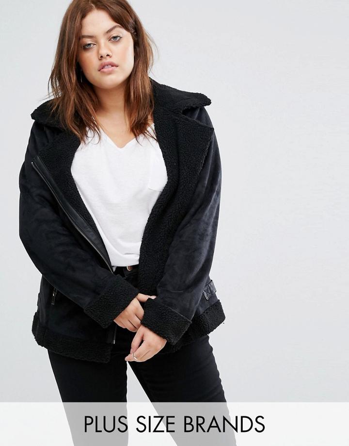 Junarose Shearling Biker Jacket - Black