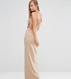 Fame And Partners Sleek Maxi Dress With Faux Pearl Back - Beige