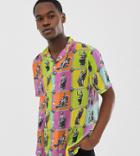Asos Design Tall Relaxed Fit Shirt In Sculpture Tile Print With Revere Collar - Purple