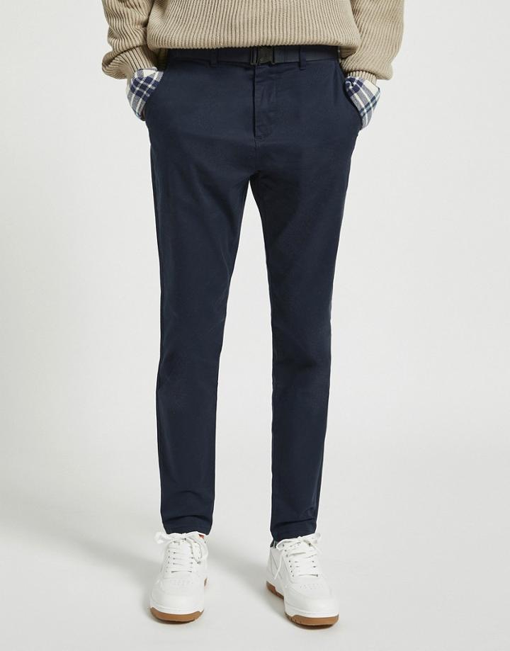 Pull & Bear Skinny Sharp Chinos In Navy