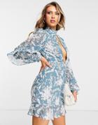 In The Style Keyhole Mini Dress In Ornate Print-multi